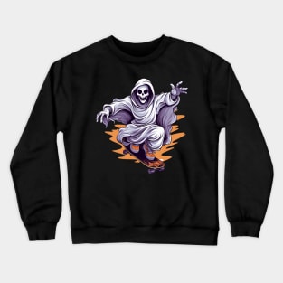 ghost riding a skateboard skaters skateboarding halloween Crewneck Sweatshirt